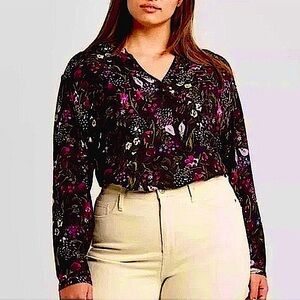 AVA & VIV Navy Purple Floral Tunic Blouse